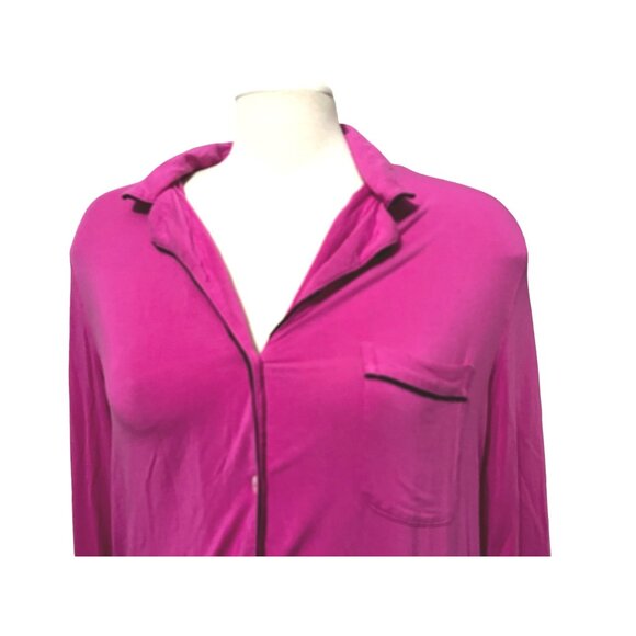 Victoria's Secret Hot Pink Collared Soft Sleep Shirt Sz Small Womens Long Sleeve - Picture 4 of 13